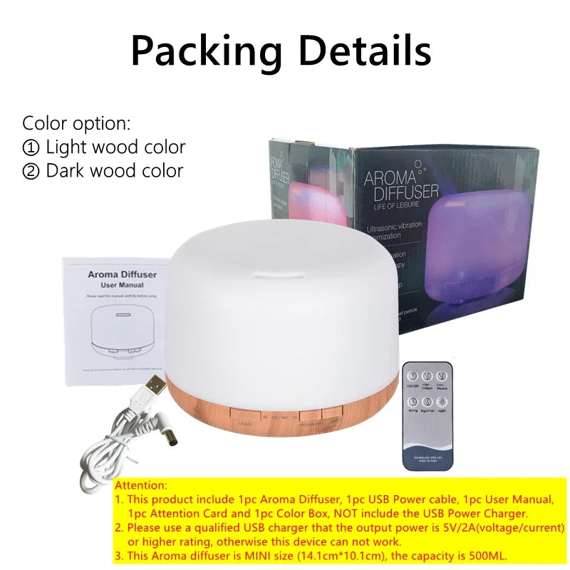 Diffuseur d'huiles essentielles 500ml LED