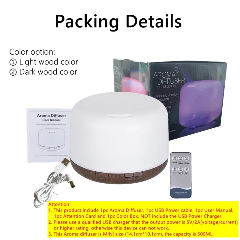 Diffuseur d'huiles essentielles 500ml LED