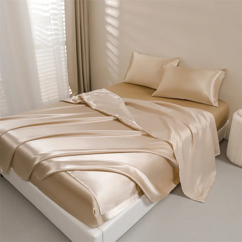 Parure de lit satin de soie 4 pièces
